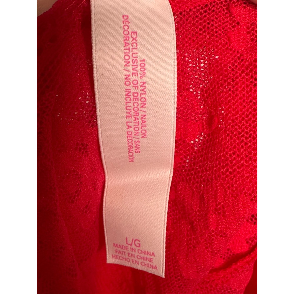 Victoria's Secret Lace Slip Dress Large Red Sheer Backless L/S Mini Nighty - Picture 7 of 8